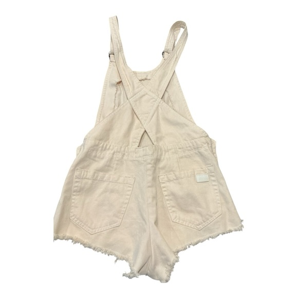 ZEE.GEE.WHY. Beige Cotton Overall Shorts Women’s Size M Frayed Hem Romper - Picture 3 of 8